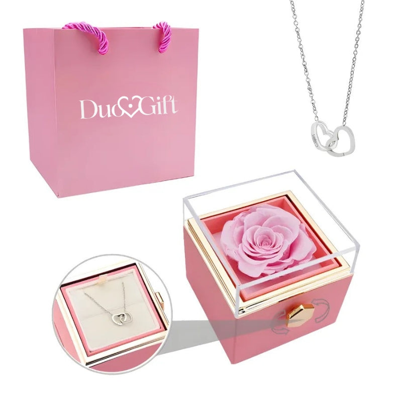Duogift™ – Colar Dois Corações + Caixa Rotativa