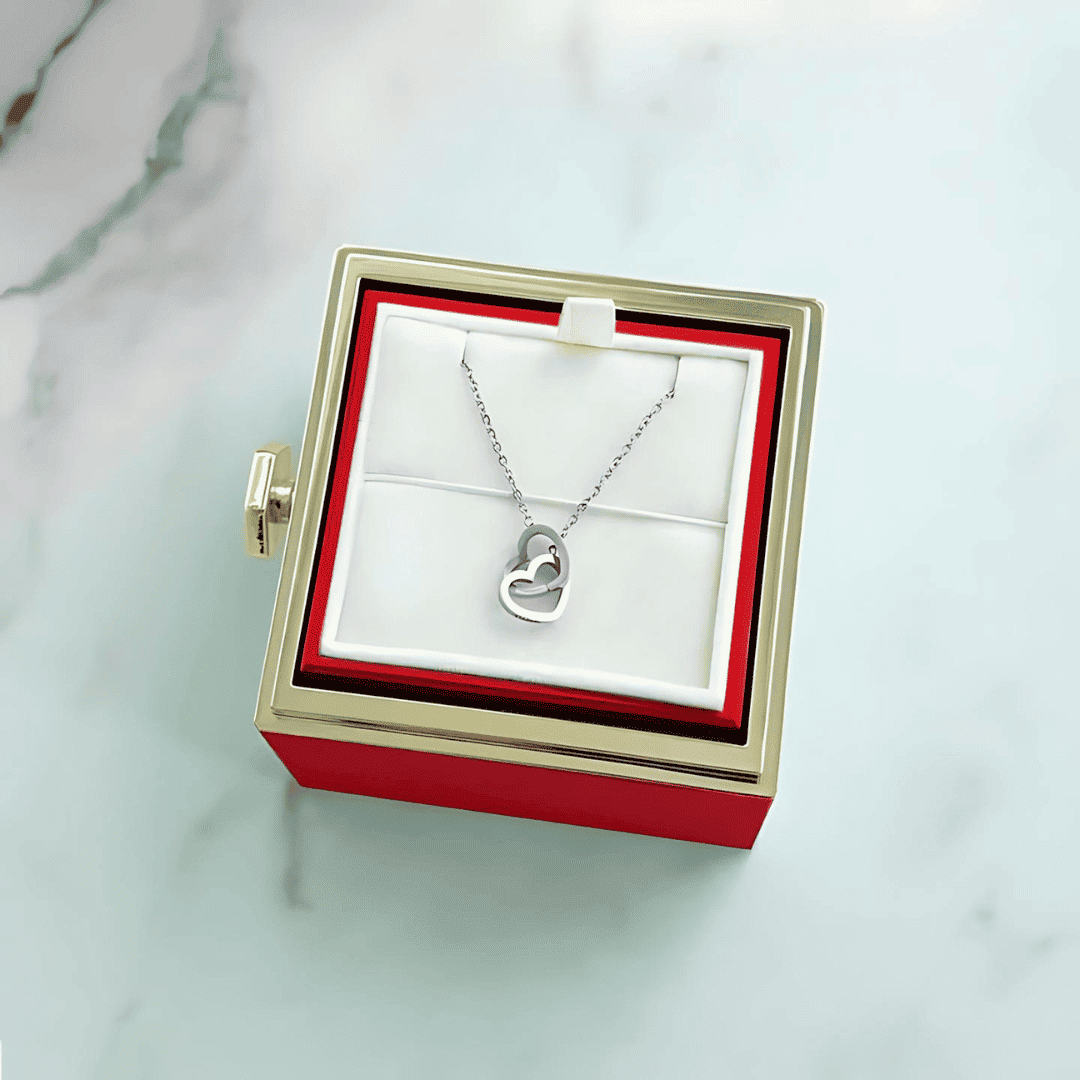 Caixa Rosa Eterna e Colar Personalizado Duogift