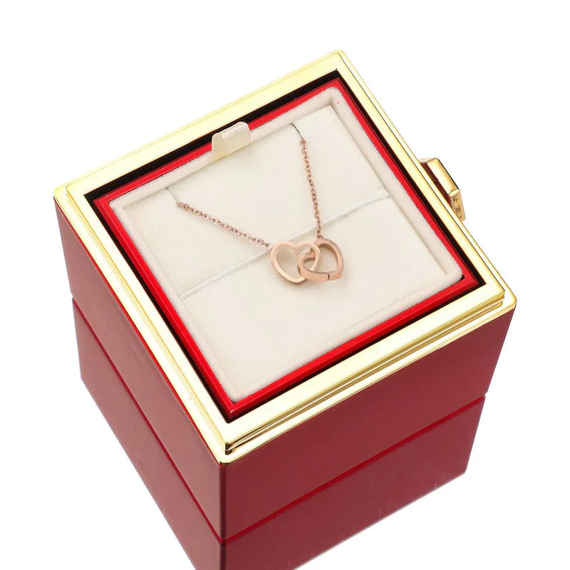 Kit Amor Completo: Rosa Eterna com Colar Personalizado + 2 Chaveiros + Ebook Guia do Amor