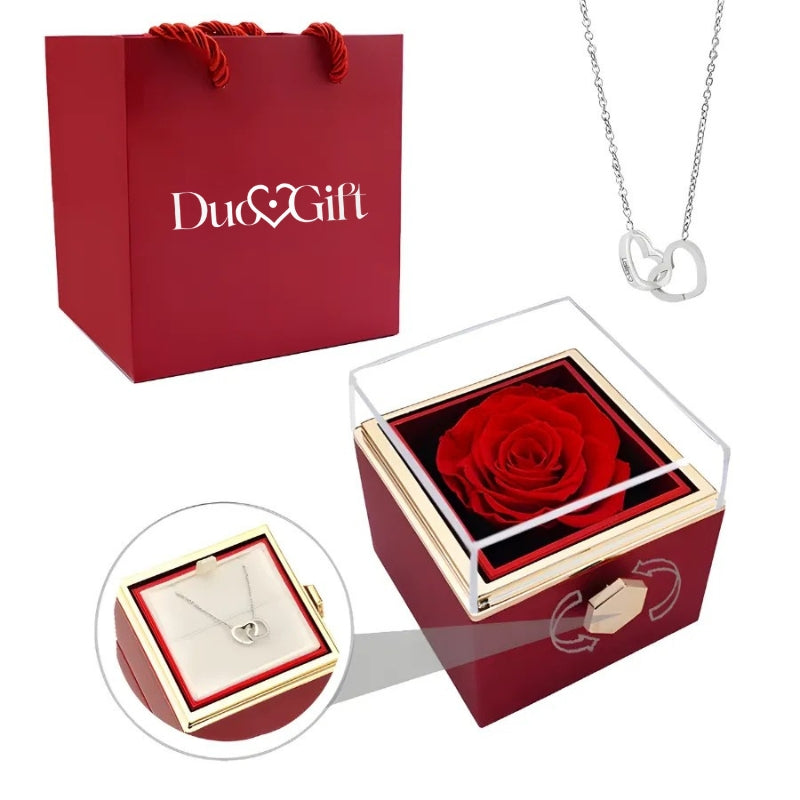 Duogift™ – Colar Dois Corações + Caixa Rotativa