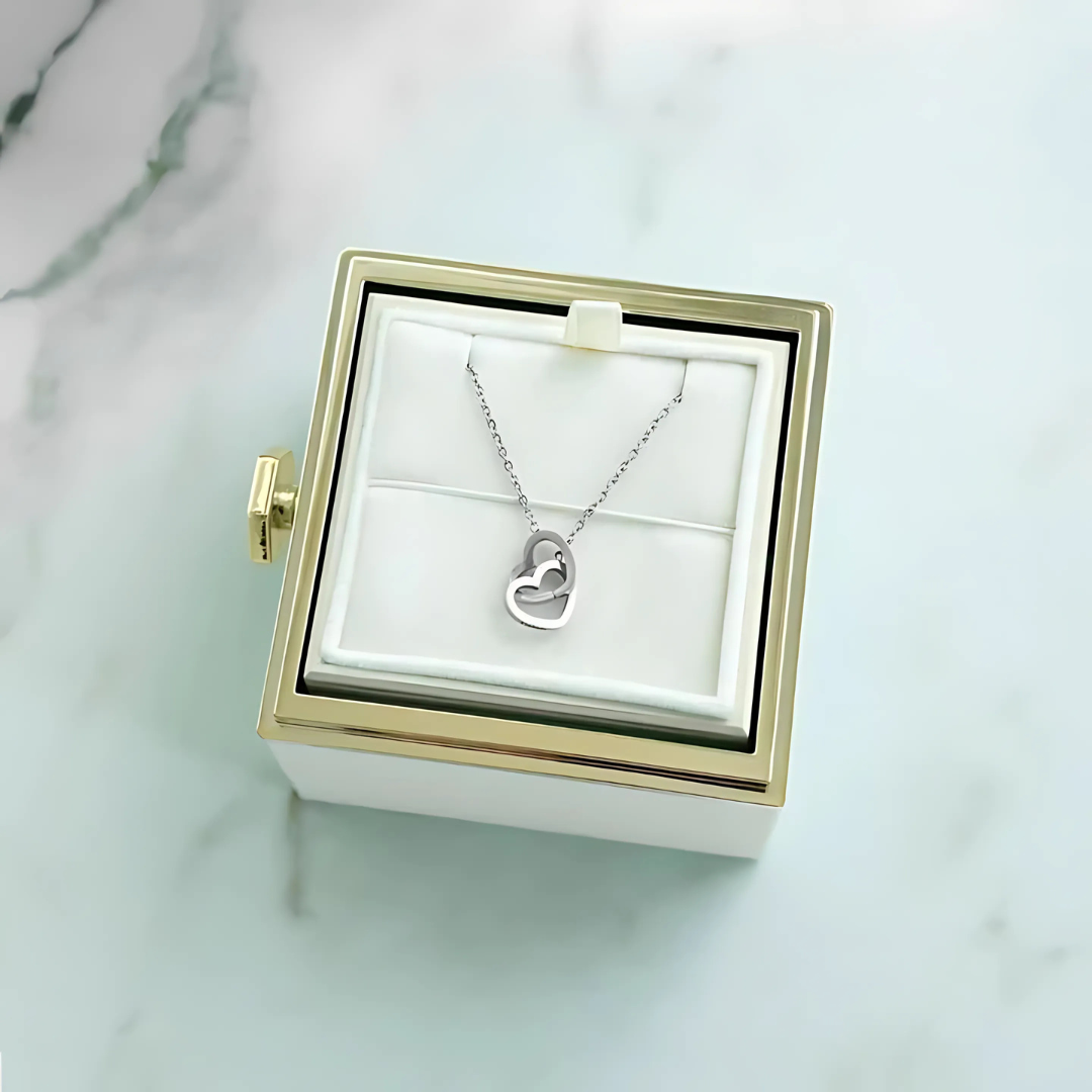 Caixa Rosa Eterna e Colar Personalizado Duogift
